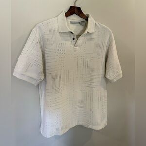 Geoffrey Beene Men's Ivory Short Sleeve Polo with Subtle Perforated Pattern